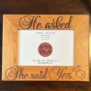 Engagement Picture Frame with Brown Accents and Elegant Text